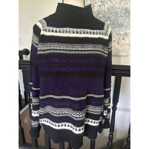 Chaps‎ Purple/Black Striped Sweater, Long-Sleeved, High Neck Size L